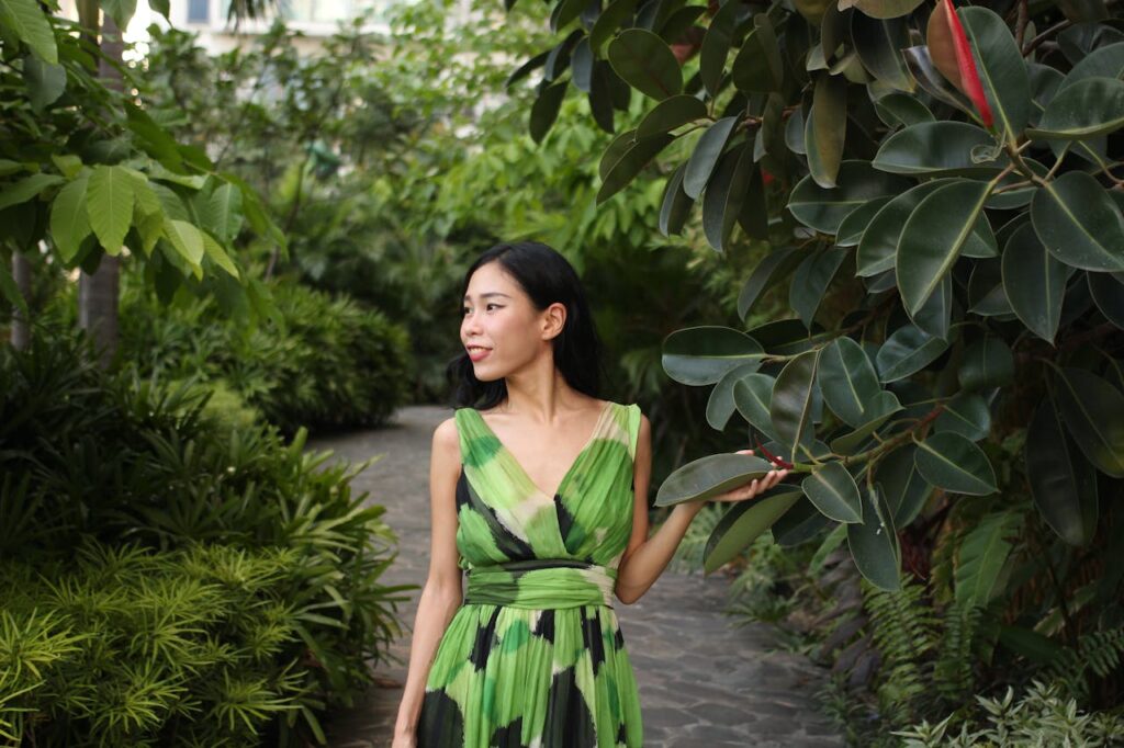 Green dress asian woman